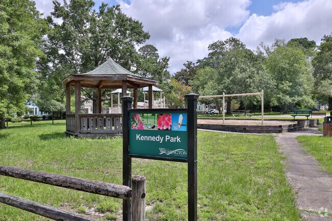 Kennedy Park sits in Princess place and provides a playground, seating, and greenspace.