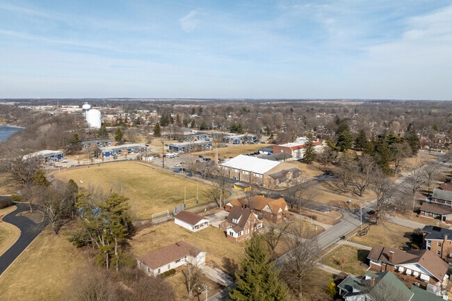 Schlarman Academy has a track and field area next to the gymnasium.