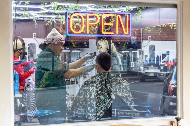 Small businesses, such as the barber shop, serve local residents in Old San Leandro.