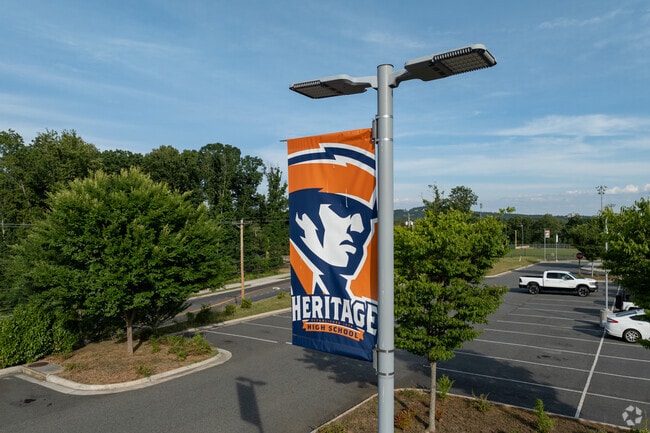 Heritage high School banner and mascot.