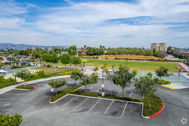 Elevated view of Tamien Park showing all the amenities it has to offer.
