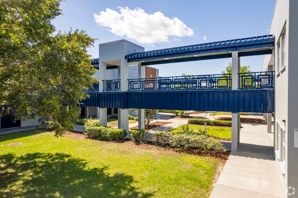 Westchase Elementary School has a courtyard between its separate buildings.