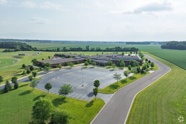 Bloomer Elementary School is surrounded by farm land.