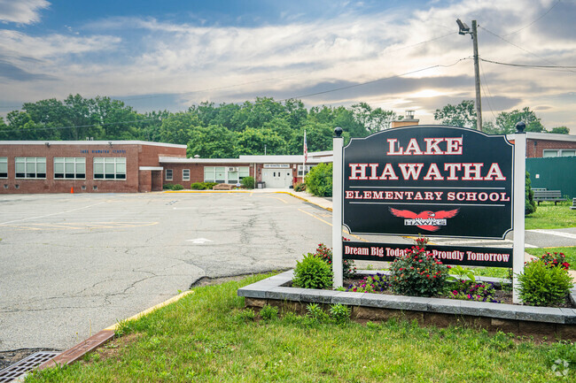 Front entrance and sign of Lake Hiawatha School.