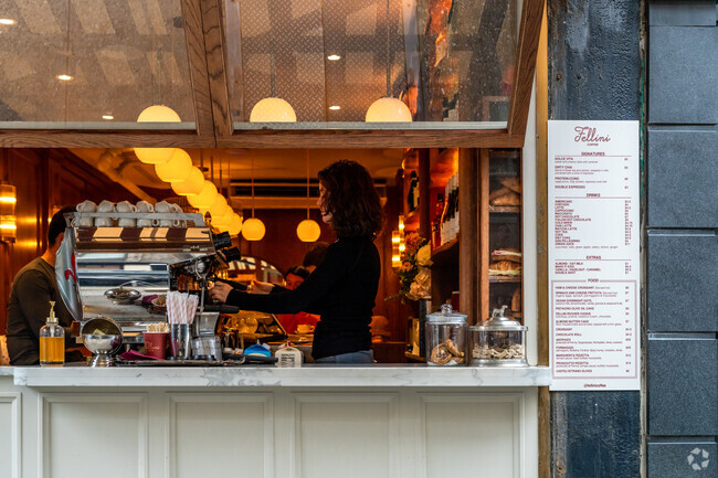 Fresh espresso can be had right from Fellini's service window in SoHo.