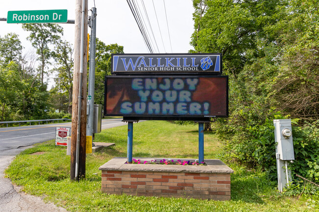 Wallkill Senior High School electronic sign at the entrance of the school.