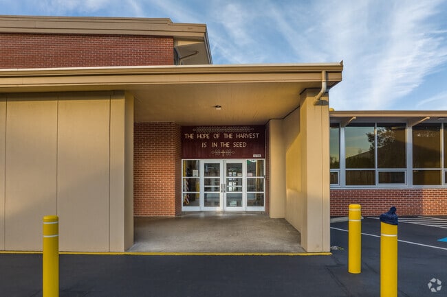 Our Lady of Lourdes School in Northwest Vancouver, WA has a covered entrance.