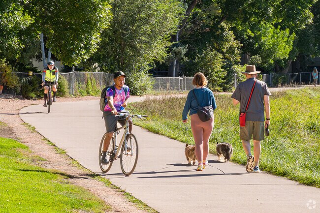 Stonehenge bicyclists and residents share part of the nine mile Spring Creek Trail.