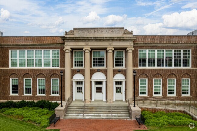 A look at the front entrance to the older Howard High School building.