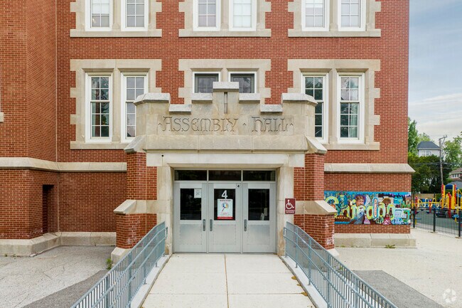 The entrance to Belding Elementary's gymnasium in the Old Irving Park neighborhood.