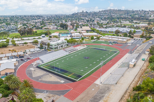Helix High School's football stadium hosts Friday night games with stadium seating.
