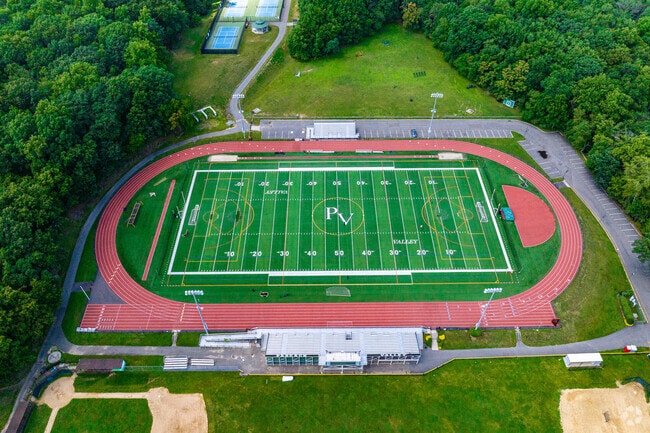 Aerial view of Pascack Valley High School track and field in Hillsdale/Pascack Valley