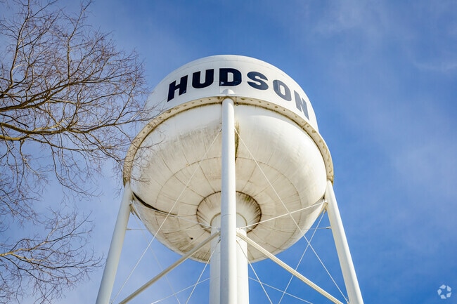 Hudson's iconic water tower overlooks the city from nearby Webster Park.