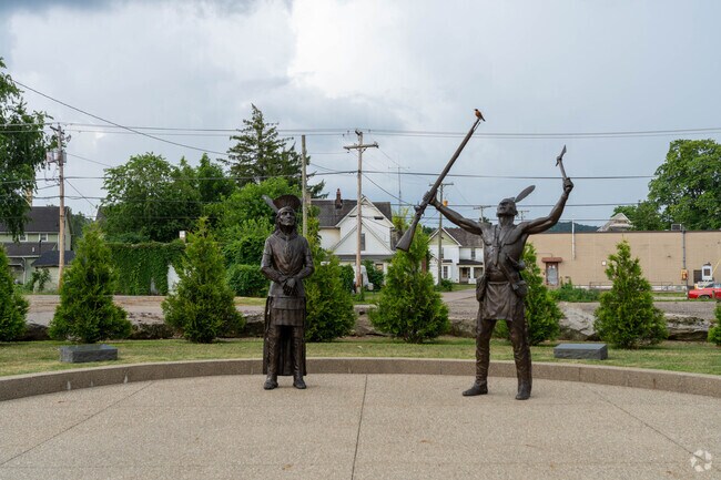 In Newcomerstown, bronze statues honor the rich history of the Delaware Tribe.