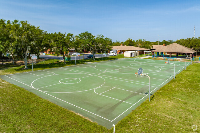 Seven Springs Elementary has sports courts for outdoor exercise for kids in New Port Richey.