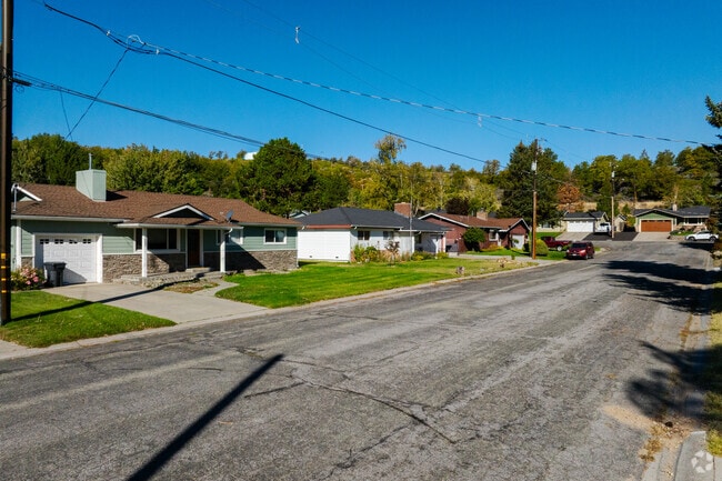 Ranch-style homes line a quiet street near the community college.