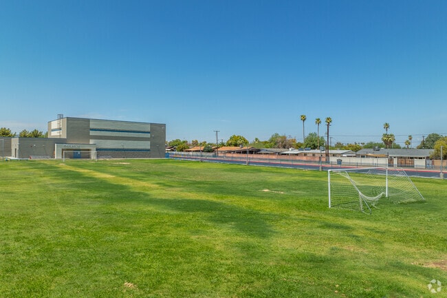 Valencia Newcomer School offers many outdoor activities for its students including soccer.