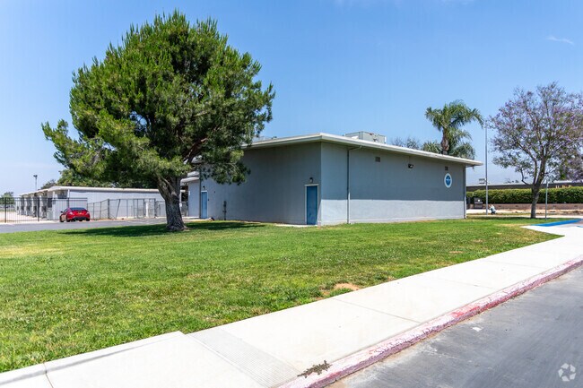 A view of the Pedley Elementary School buildings from the street.