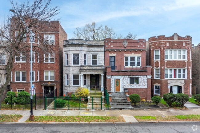 A variety of two flats and multifamily buildings line the streets of Englewood.