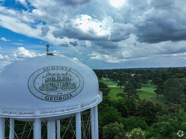 The Augusta water tower is visible from Lakemont and is located on the border of Augusta National in Downtown Augusta.