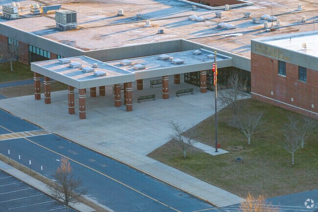 The main entrance to George R Austin Intermediate School in Lakeville, MA.