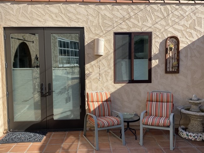 front view of studio with fountain