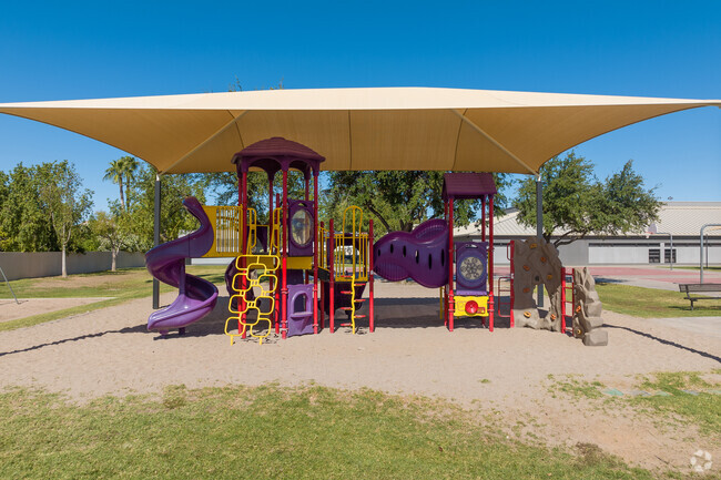 A shady playground at Playa Del Rey Elementary School protects students from the heat.
