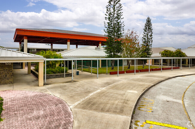 The large entrance at Southwest Middle School welcome students to class.