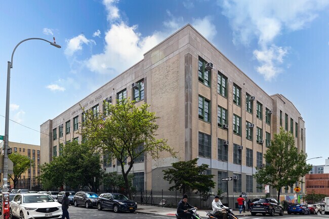 I.S. 117 Joseph H Wade sits on a steep hill in Mount Hope, The Bronx.