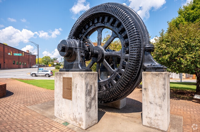 This former piece to a hydroelectric power dam is now on display in Downtown Anderson.
