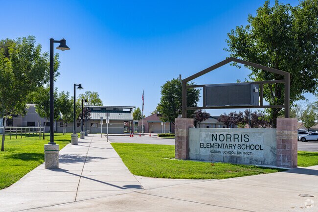 A large marquee welcomes students to Norris Elementary School in Bakersfield.