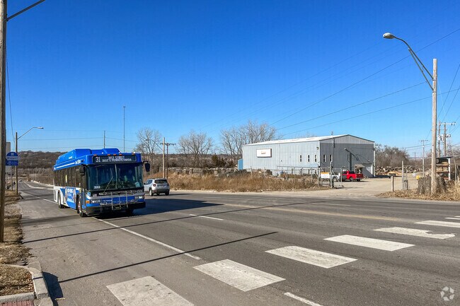 Multiple Bus Stops by public transportation in Leeds.