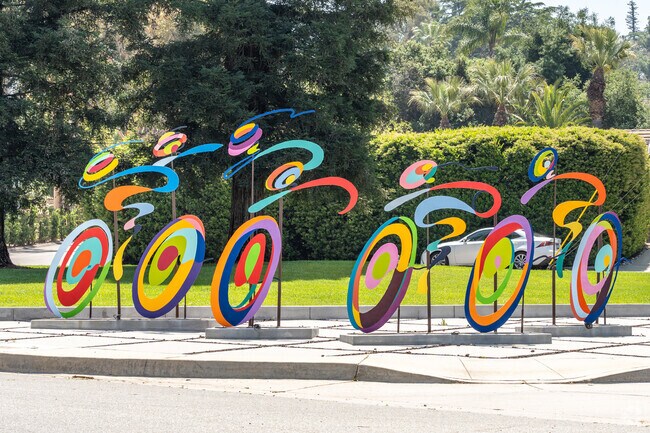 In Live Oak Canyon, an artwork of cyclists highlights its bike-friendly community.