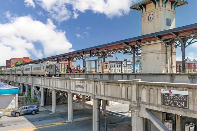 The Paterson train station, an aboveground station,offers captivating views of the neighborhood.