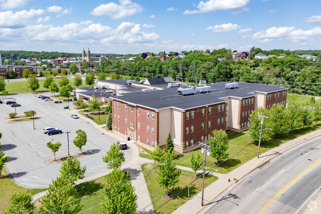 Ample parking and easy access are hallmarks of the Woonsocket Middle School.