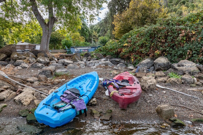 Kayaking is a popular activity in Soda Bay from lake-front homes or the few resorts in the area.