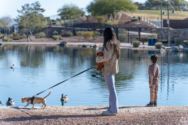A stroll on the edge of a lake is common in Downtown North Las Vegas.