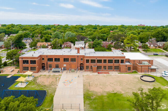 This is an aerial view of the back of Hyde Elementary School.