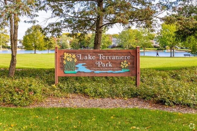 Lake Terramere Park features a playground, fields, and walking paths.