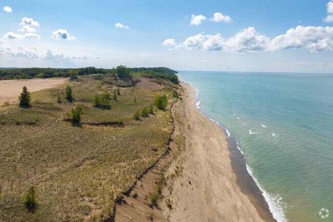 Indiana's famous Mt Baldy Dune towers over Beverly Shores.