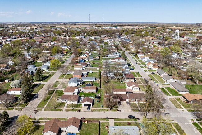 In South Sioux City most homes are blocks inland from the river, built on a network of gridded streets.