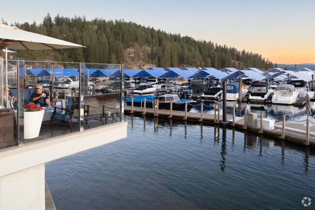 Dockside restaurant has terrace dining overlooking the resort marina of Coeur d'Alene.