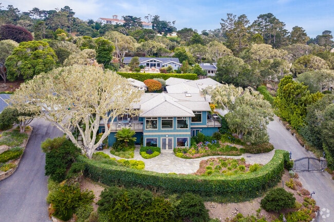 Large mansions can be seen in rows in Country Club West in Pebble Beach, California.