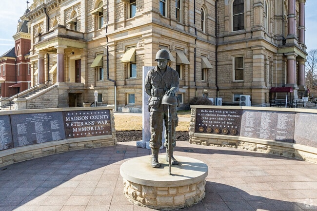 Madison County War Memorial is located on the lawn of the Madison County Courthouse in London, Ohio.