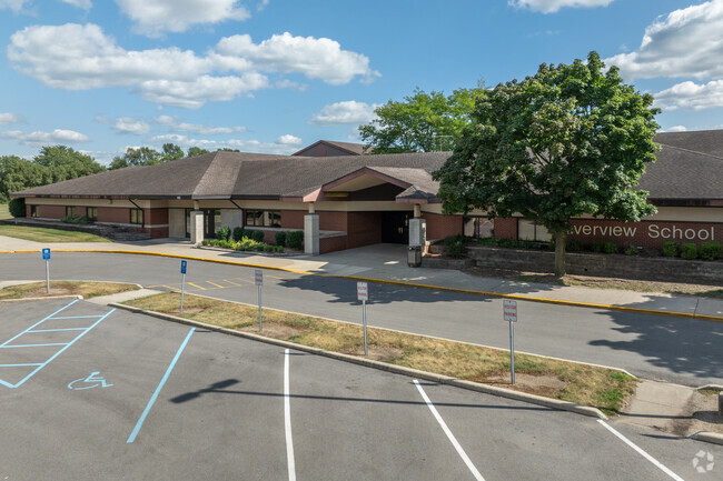 Visitor parking at Riverview Elementary School is directly across from the school entrance.