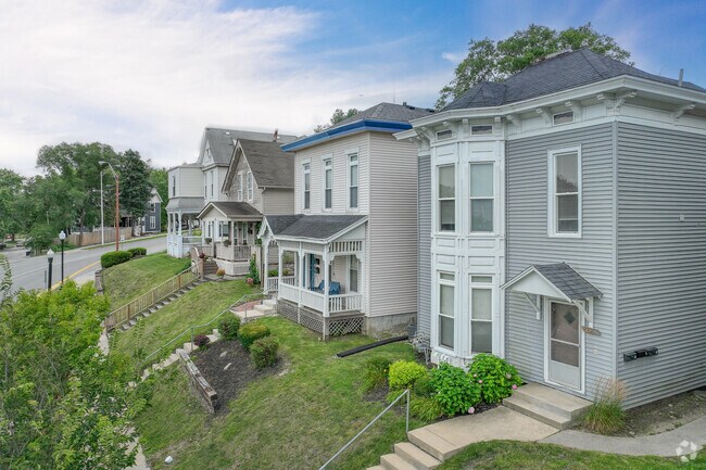 Rows of multi unit homes can be found along historic streets in Columbian Park.