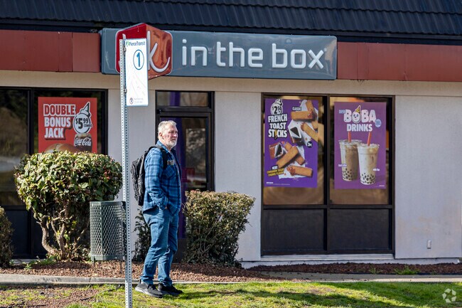 Midland resident waiting for the bus in the Tacoma area.