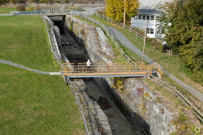 Residents can walk along the Old Champlain Canal Trail in Waterford to grab some fresh air.