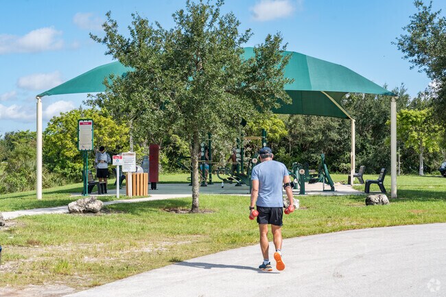 The Vista View Park outdoor gym is a popular amenity enjoyed by residents of the area.