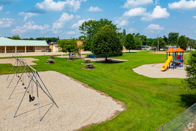 The play area behind Our Lady of Fatima School has plenty of space for students to stretch out.